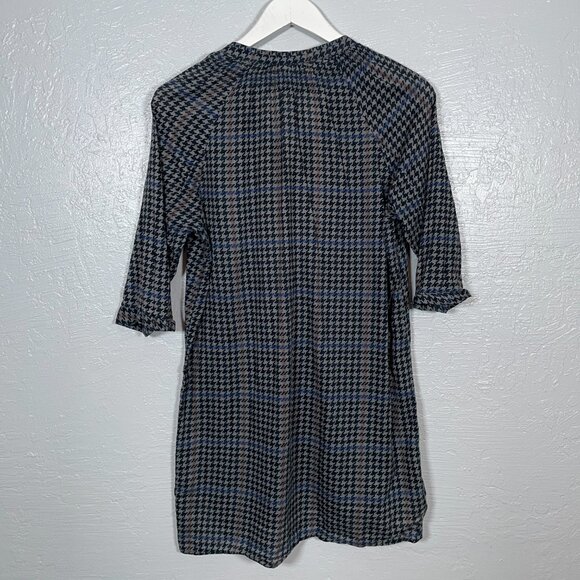 G-Star Raw Women L Black Gray Houndstooth Tunic Blouse 1/2 Button Front - Picture 6 of 9